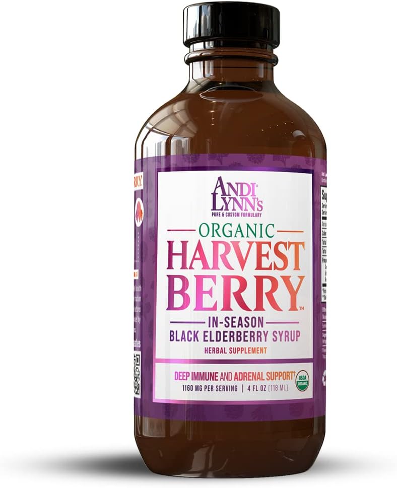 Andi Lynn 's Organic Harvest Berry Syrup untuk Anak-anak dan Dewasa - Real Honey Elderberry Syrup untuk Dukungan Imune - Therapeutic Formula - 4 Fl. Oz (Paket 1)