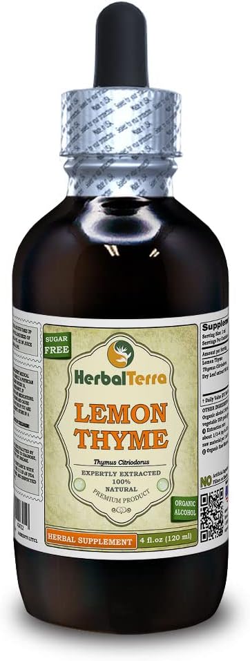 Lemon Thyme (Thymus x Citriodorus) Tincture, Organic Dry Herb Cair Extract (Nama Merek: HerbalTerra, Proughtly Made in USA) 4 f.oz (120 ml)