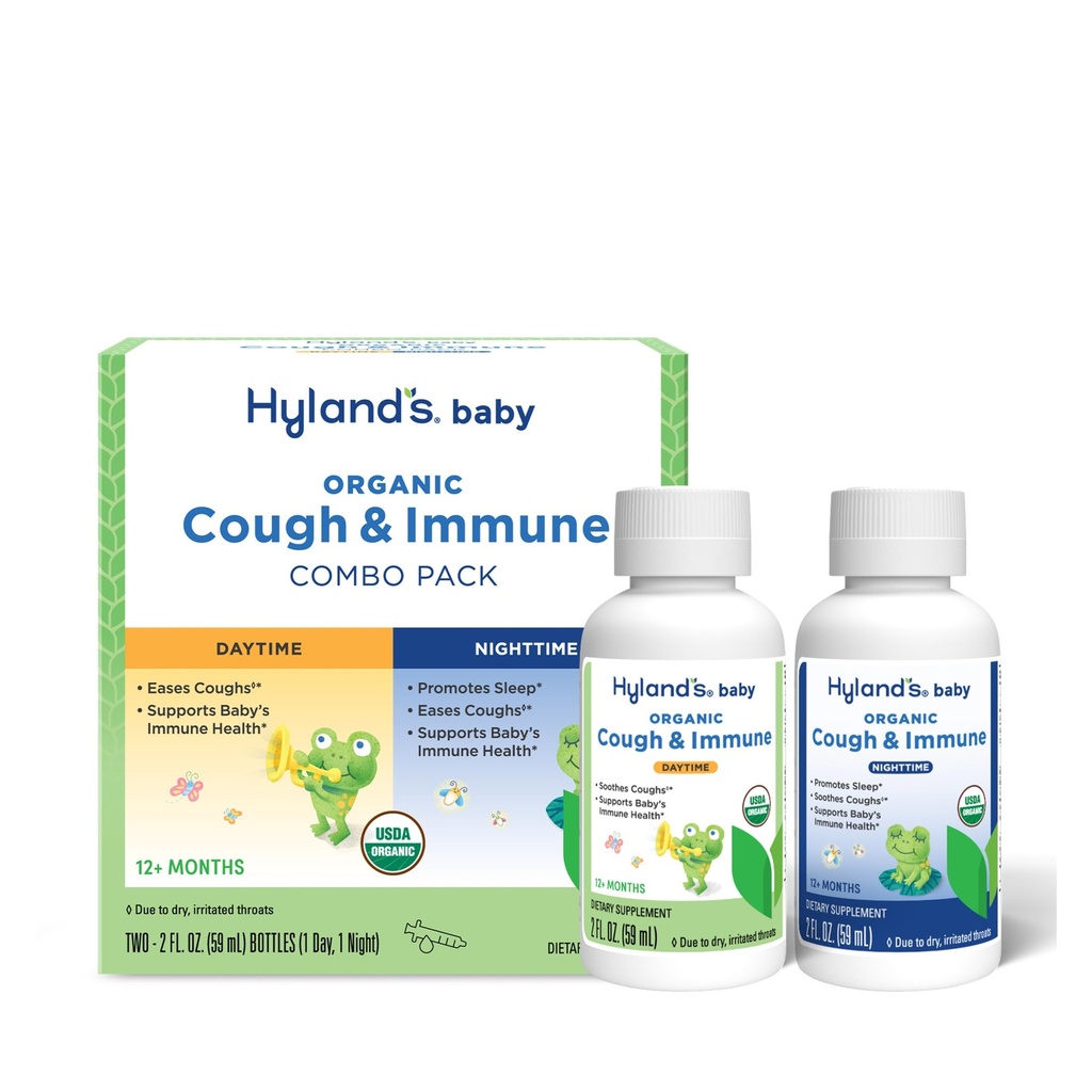 Bayi Hyland 's Organic Cough Syrup dan Hamilune Support Day and Night Combo Chaughs, Eases Coughs, Supports Immunity, Promotes Sleep, Two 2 Fl Oz.