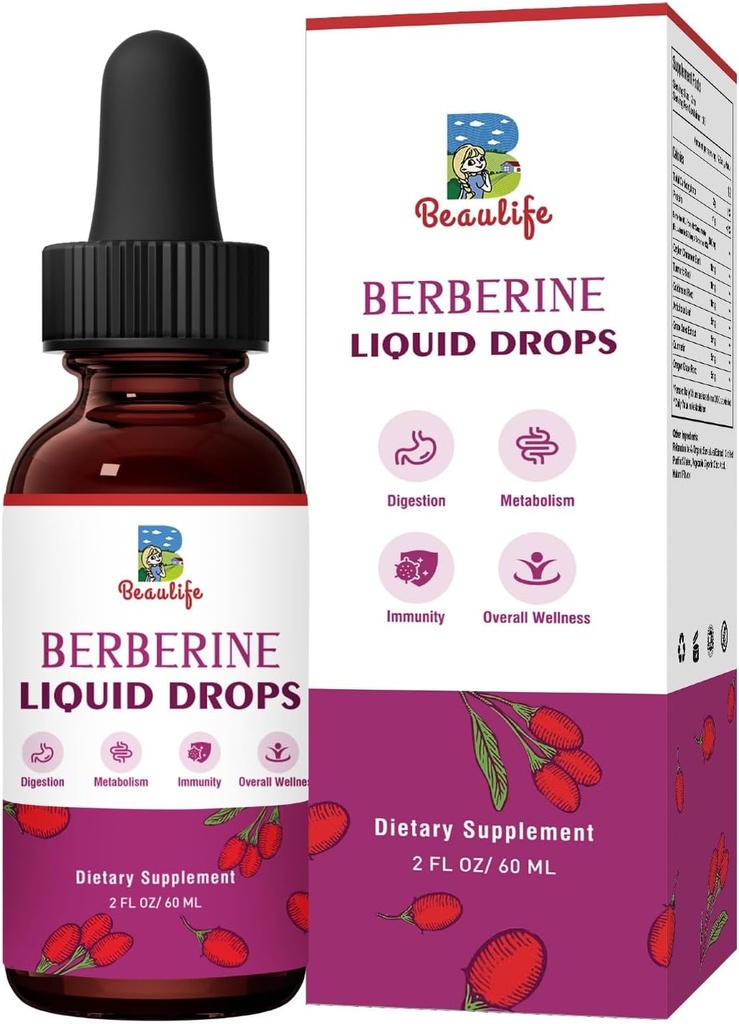 Suplemen HCL Berberine Liquid Drops dengan Goldenseal Root, Artichol Leaf, Cinnamon Ceylon, Suplemen Veggie Berbersine untuk Imune, Sistem Diwable dan Dukungan Kesehatan Jantung