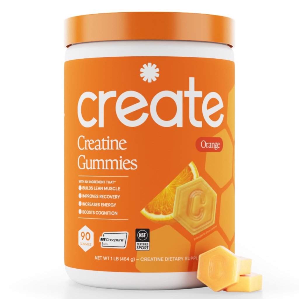 Buat Creatine Monohydrate Gummies for Men & Women, Boost Focus, Strength, and Endurance, Anti-Melting Formula, Vegan, Gluten- Free, Non-GMO, 1.5g Creatine per Gummy (Orange, 90)