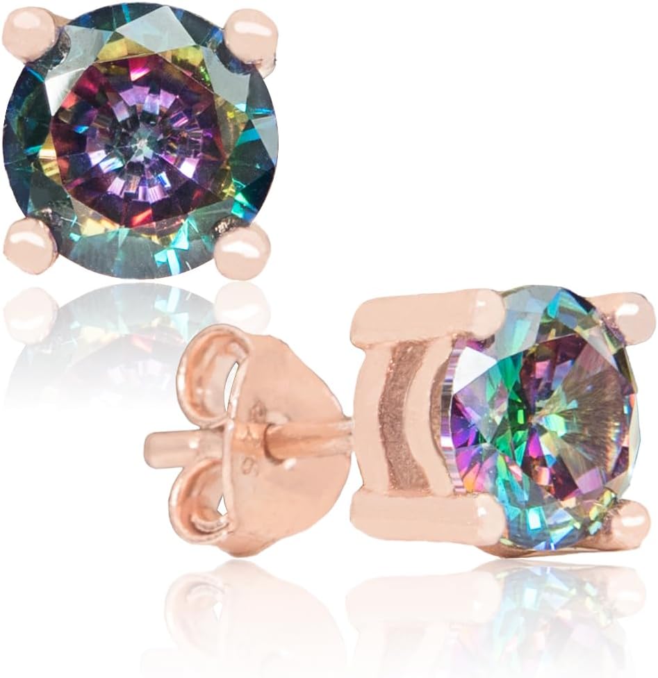 Rose Gold PIated Natural Mystic Topaz Sterling Silver Stud Earrings