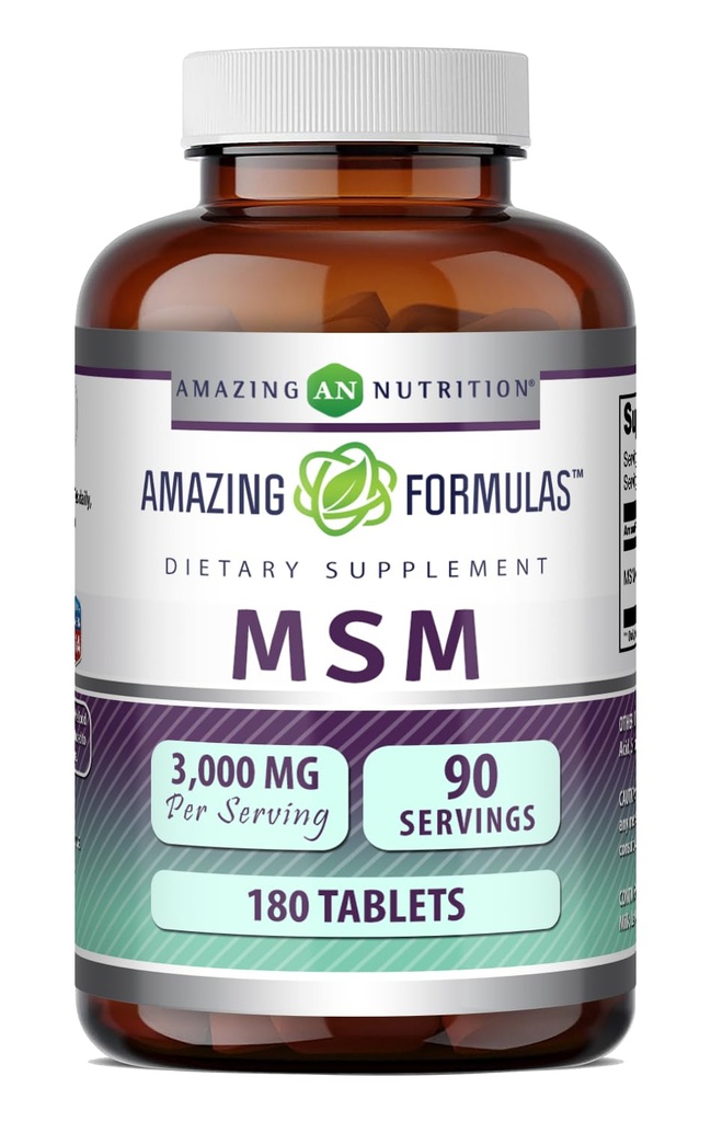 Amazing Formulas MSM (Methylsulfonymetana) Suplemen 124; 1500 Mg Per Serving Suplement = 124; 180 Tablet 14; Non-GMO 124; Gluten Free Alag4; Dibuat di AS