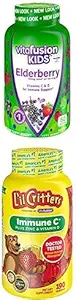 Bundle of Vitafusion Kids Elderberry Gummy Vitamin, 60Ct + Lil Critters Kids Ammune C Gummy Suplemen: 60 atau 120g Vitamin C Per Serving, 190 Count (95- 190 Day Suppply)
