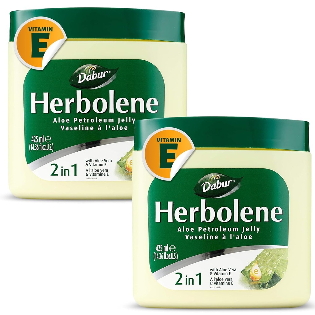 Dapur Herbolene Aloe Vera Gel Petroleum Jelly -Enhanced with Vitamin E for Deep & Intensive Skin Moisturization - Gentle on Sensitive Skin - Nasting Bliss and Lasting Hydration - 425 ML (Paket 2)