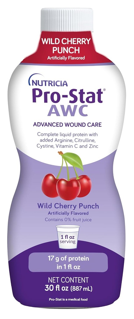 Pro- Stat Advanced Weund Care (AWC), konsentrasi makanan cair Protein Medis - Cherry Wild Punch Flavor, 30 botol Fl Oz