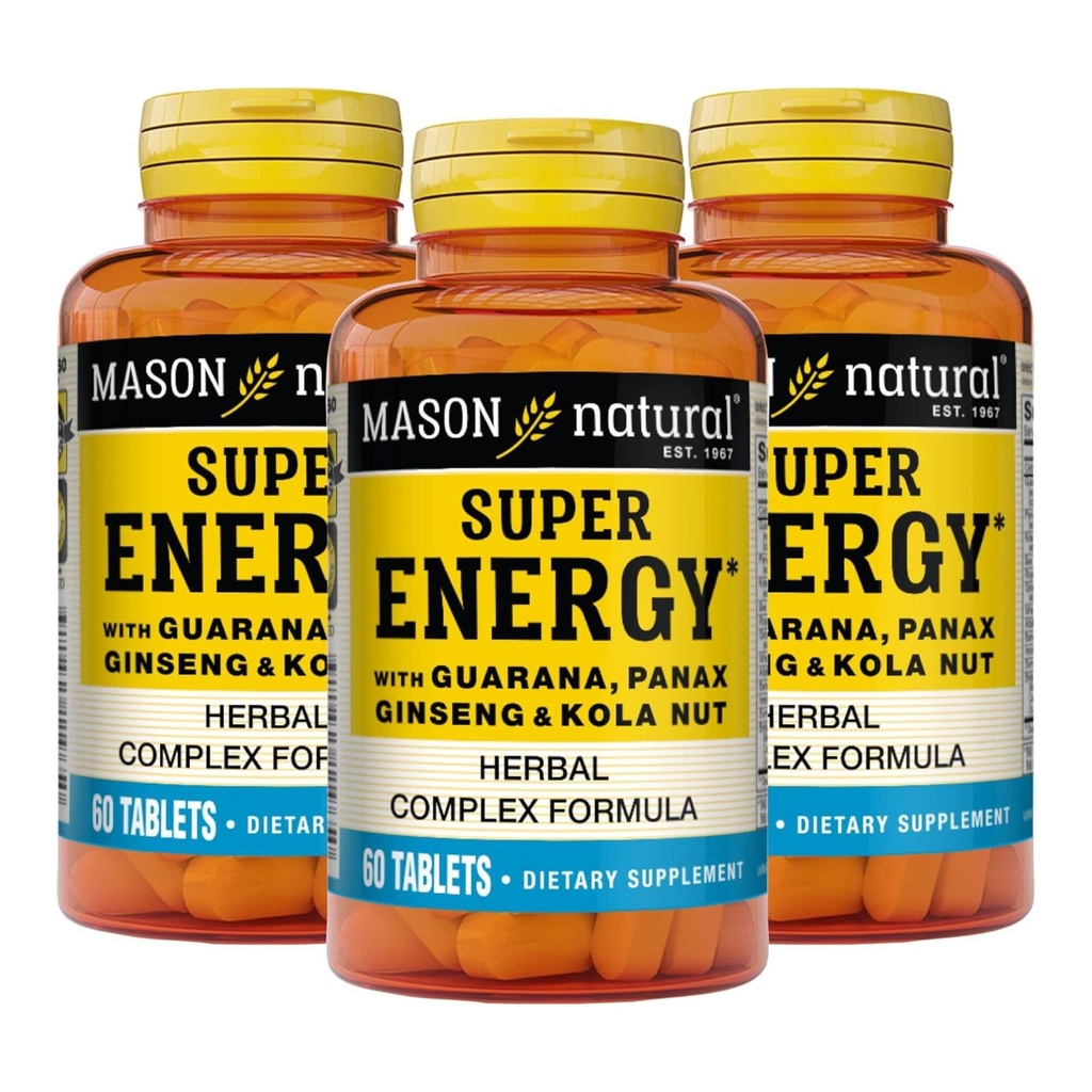 MASON NATURAL Super Energy, Dibuat dengan Guarana, Panax Ginseng & Kola Nut untuk Optimal Performance & Energy, 90 Day Supply, 60 Tablet (Paket 3)