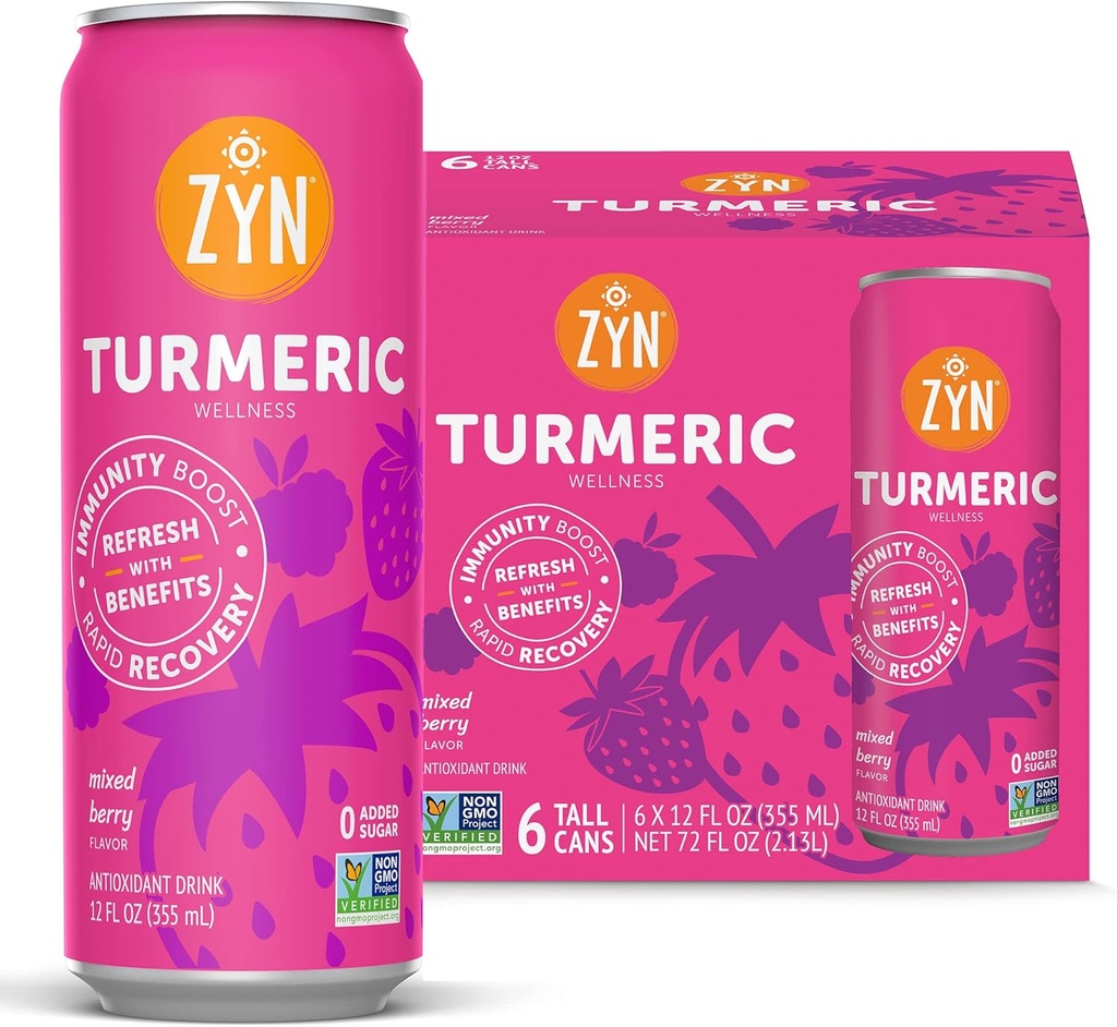 ZYN Turmeric Wellness Drink 6 (Pack), Campuran Berry Flavarored Turmeric Curcumin Drink with Black Pepper, No Added Sugar, Low Carb & Low Calorie Drink, Clean Alternative