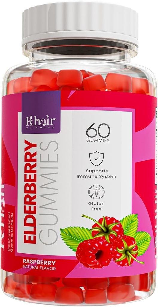 Khair Halal Elderberry Gummies - Super Antioksidants Suplemen, Boosts Immunity & Fights Seasonal Allergies - Non GMO, Vegetarian, Gluten Free, Gelatin Free & Halal Vitamin - 60 Gummies