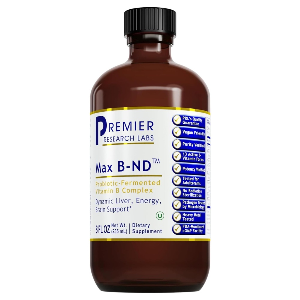 Premier Research Labs Max B-ND - Kompleks vitamin B untuk Liver & Brain Health, Sublingual Drops for Men & Women with Thiamin, B12 & B6-8 Fl Oz Bottle