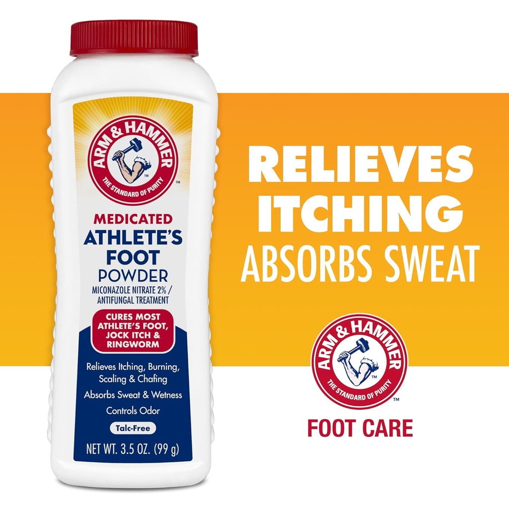 Arm & Hammer Athlete 's Foot Powder - Antifungal Treatment for Feet with Bakking Soda - Relieves Itching, Burning, and Odor - secara klinis Proven Formula mula - 3.5 oz 4 Pack (4)