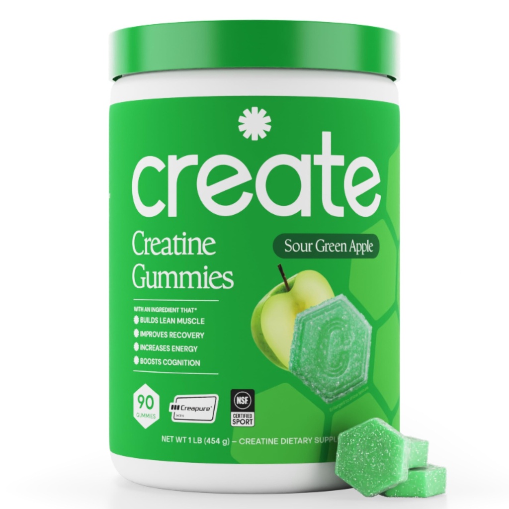 Creatine Monohydrate Gummies for Men & Women - Boost Focus, Power, and Endurance, Anti-Melting Formula, Vegan, Gluten- Free, Non-GMO, 1.5 Gram Creatine per Gummy (Sour Green Apple, 90)