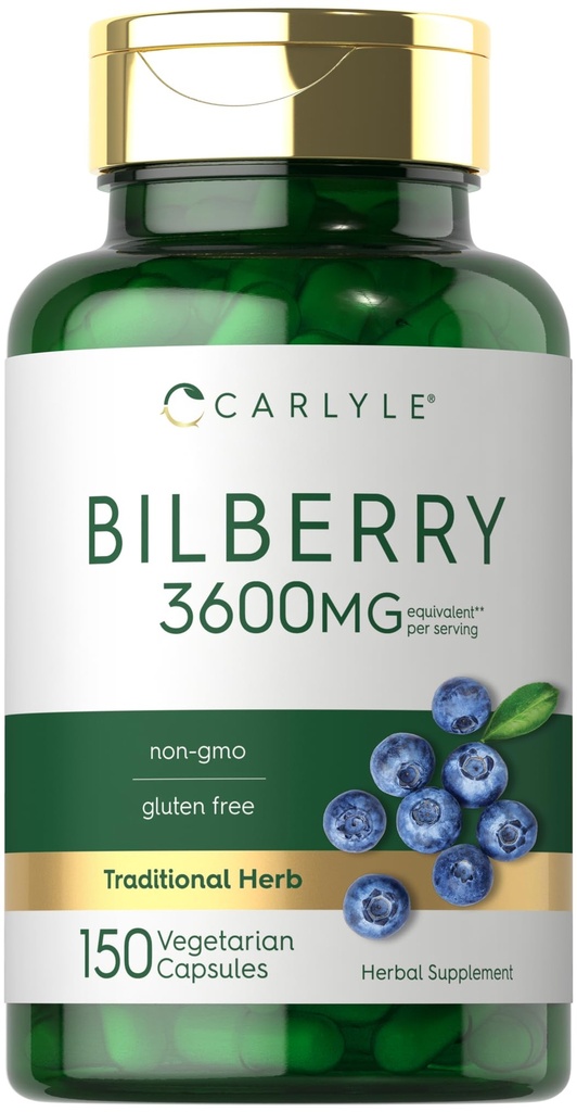 Carlyle Bilberry Extract Capsules 124; 3600mg 124; 150 Count 124; Vegetarian, Non-GMO, Gluten Free Fruit Suplemen