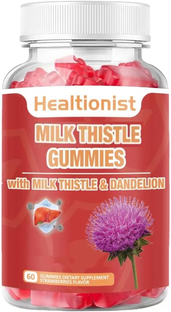 Milk Thistle Gummies for Liver Cleanse, Detox & Repair Fatty Liver Formula Gummies, Milk Thistle Extract 124; Antioksidant Dukungan & Natural Liver Health, Detox Liver, 60 Vegan Ct