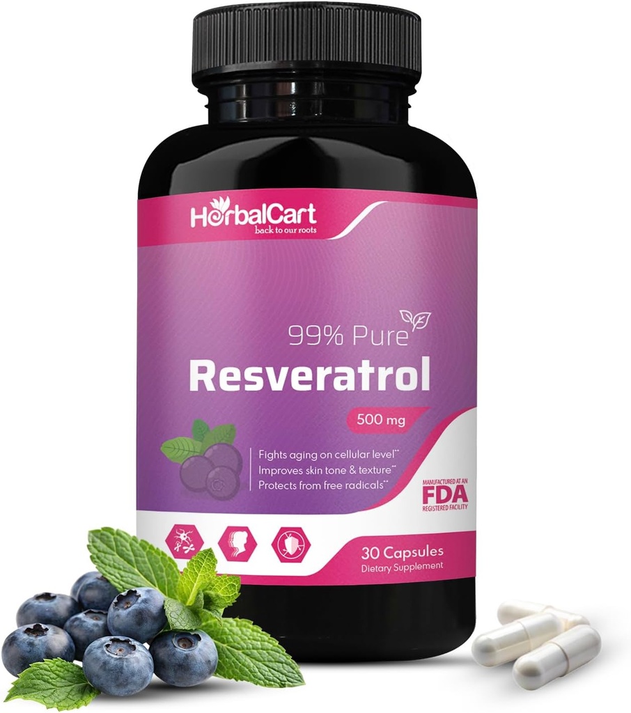 Murni Resveratrol 500mg - Antioksidant, Penuaan Kesehatan & Dukungan Kesehatan Hati