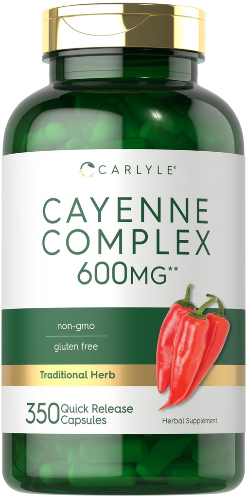 Carlyle Cayenne Pepper Capsules 600mg 124; 350 Pil 126; Non-GMO, Gluten Free Suplemen