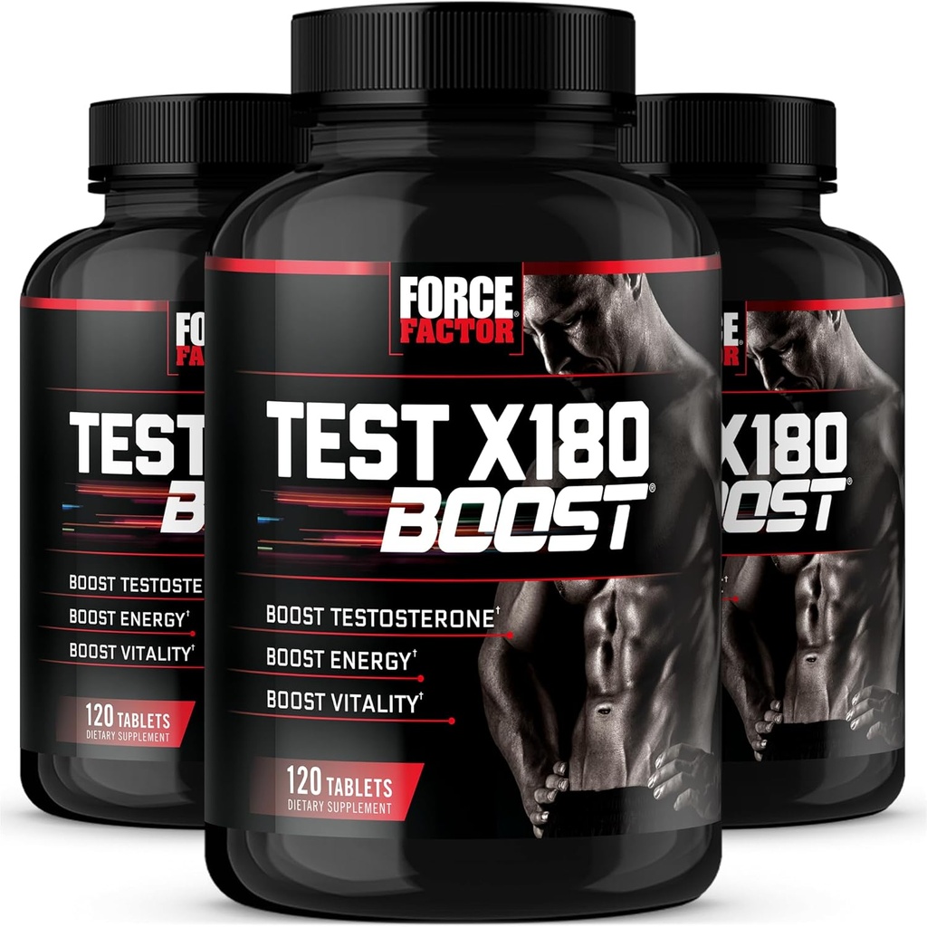 Force Factor Test X180 Boost, Testosterone Booster and Energy Suplement for Men, Boost Energy, Increase Stamina, and Enhance Vitalitas, with D- Aspartic Acid and Fenugreek, 120 Count (Pack of 3)
