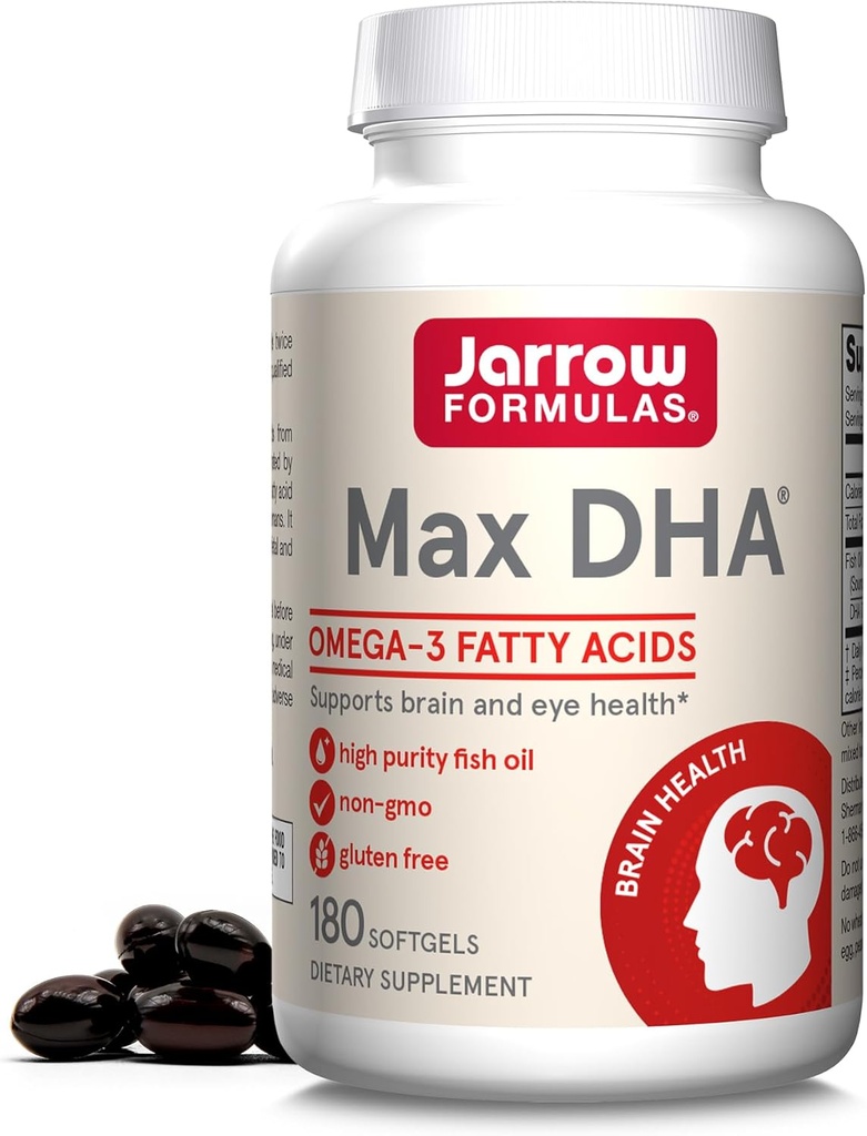 Jarrow Formulas MaxDHA - 180 Softgels - High Kemurnian Minyak Ikan - Tambahan Otak & Mata Kesehatan - terkonsentrasi di Omega- 3 Acids Gendut & Enriched di DHA - 90 Servis