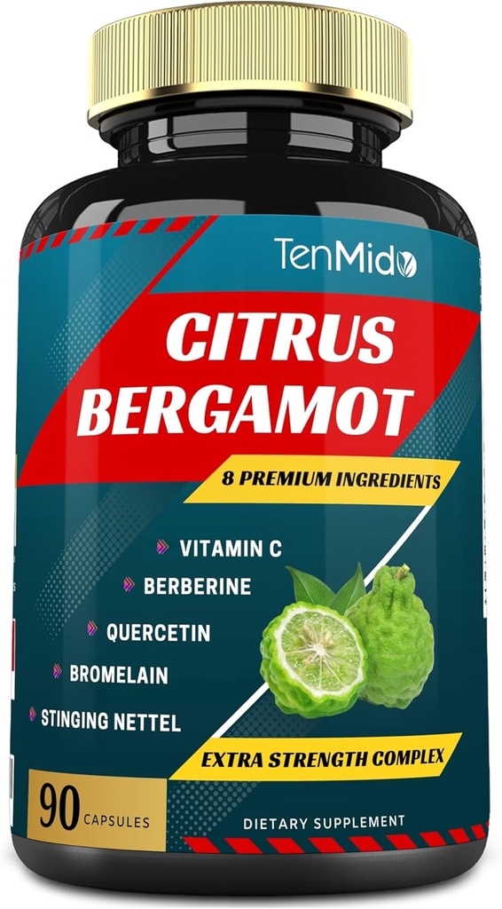 Citrus Bergamot Extract Capsules with Vitamin, Berberine, Quercetin, Bromelain, Echinacea, Black Pepper - 3 Bulan Supply, 90caps