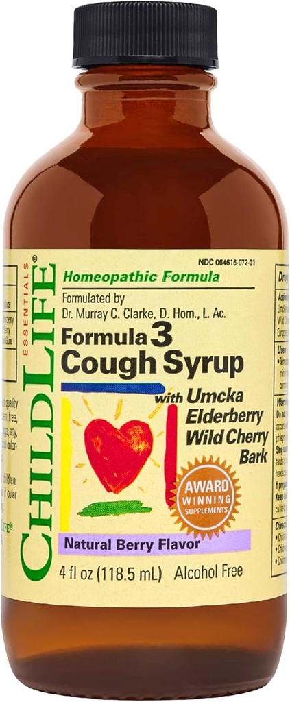 Anak-anak adalah Formula 3 Kids Batuk Syrup - Obat Batuk Anak untuk Anak 2-11, dengan Umcka, Elderberry & Wild Cherry Bark, Gluten Free - Natural Berry, 4 Fl Oz
