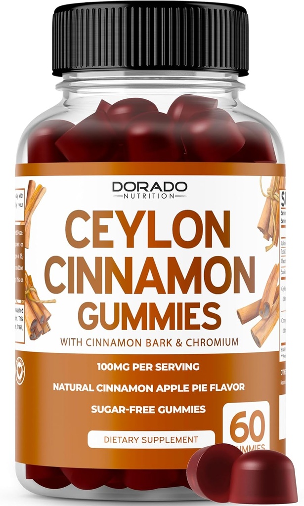 Ceylon Cinnamon Gummies (60 Count) Apple Cider Vinegar Cinnamon, Turmeric, Berberine & Ginseng for Diatle Overall Wellness Supplemen Ceylon - Vegan Safe & USA Made