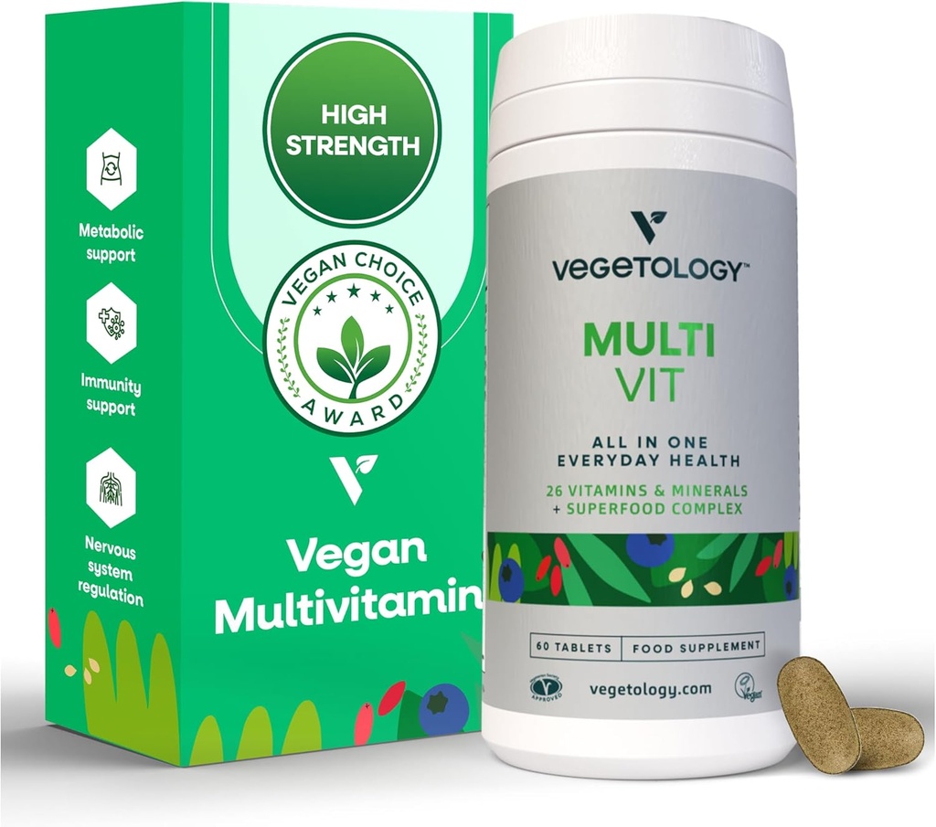 MultiVit Vegan Multivitamin Suplement, 26 Vitamin & Mineral - Vitamin Suplemen Metabolic, Fungsi Otak & Imune Dukungan - Multivitamin untuk Perempuan, Pria & Anak-Anak
