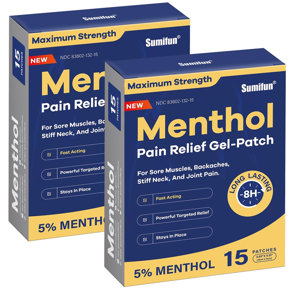 Sumifun 5% Menthol Pain Relief Patch - 30 Count Pain Patches for Neck, Shoulder, Elbow, Knee & Back Pain Relief - Lower Back Pain Relief Product - Menthol Maksimal Power Relief Pain
