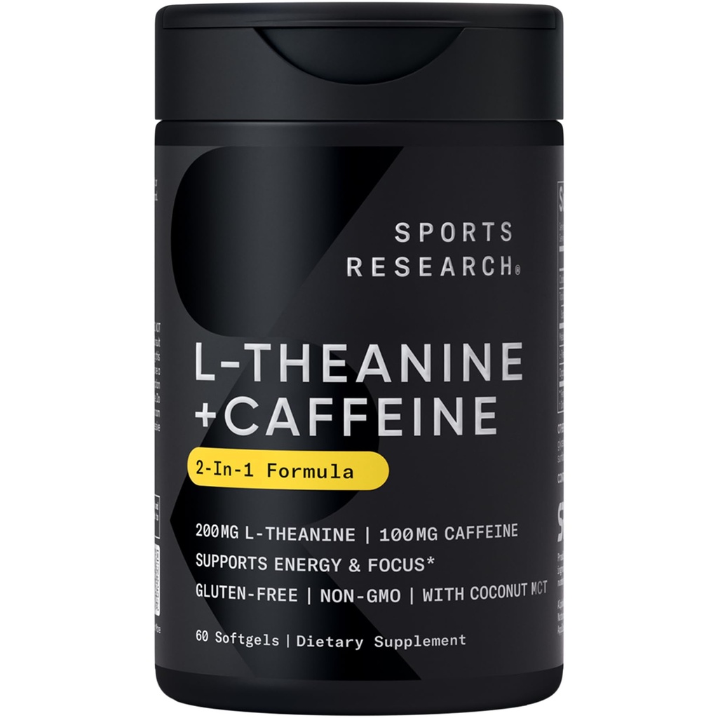 Sports Research L-Theanine Suplemen dengan Caffeine & Coconut MCT Oil