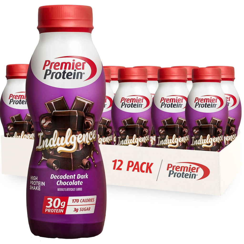 Premier Protein Industri Protein Shake, 30g Protein, 3g Sugar, Decadent Dark Chocolate, 11.lf oz, Paket 12
