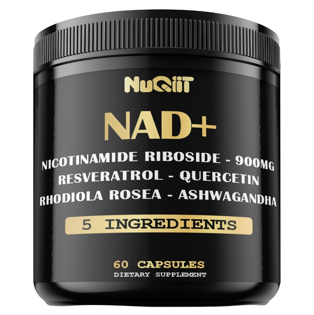 NAD + Tambahan dengan Nicotinamide Ribside, Resveratrol, Quercetin, Turmeric, Rhodiola Rosea - 60 Count