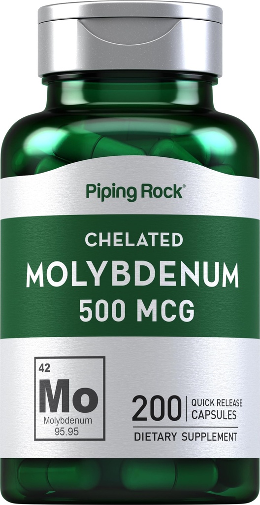 Piping Rock Molybdenum Suplemen 12.4; 500 mcg 124; 200 Capsules 12.4; Chlated Molybdenum Amino Acid 124; Non-GMO, Gluten Free