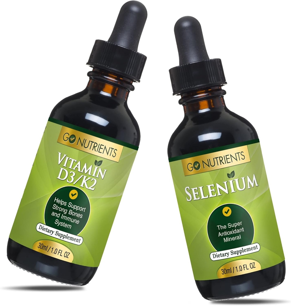 Go Nutrients Liquid Vitamin D3 dengan K2 (MK-7) Drops 1oz & Selenium 200 mcg Supplemen 1.0 oz 124; Iefran 124; Vitamin D3 dan K2 124; Suplemen dengan Mineral Selenium Liquid dan Air Purified