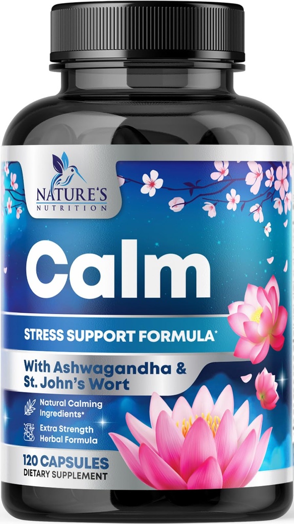 Tenang, Unwind & Relax Dukungan - Ashwagandha, GABA, Magnesium, L- Theanine & More - Fokus Alam, Energi & Imune Dukungan - Nature 's Non-GMO, Vegan, Gluten Free, Botol di AS - 120 Capsules
