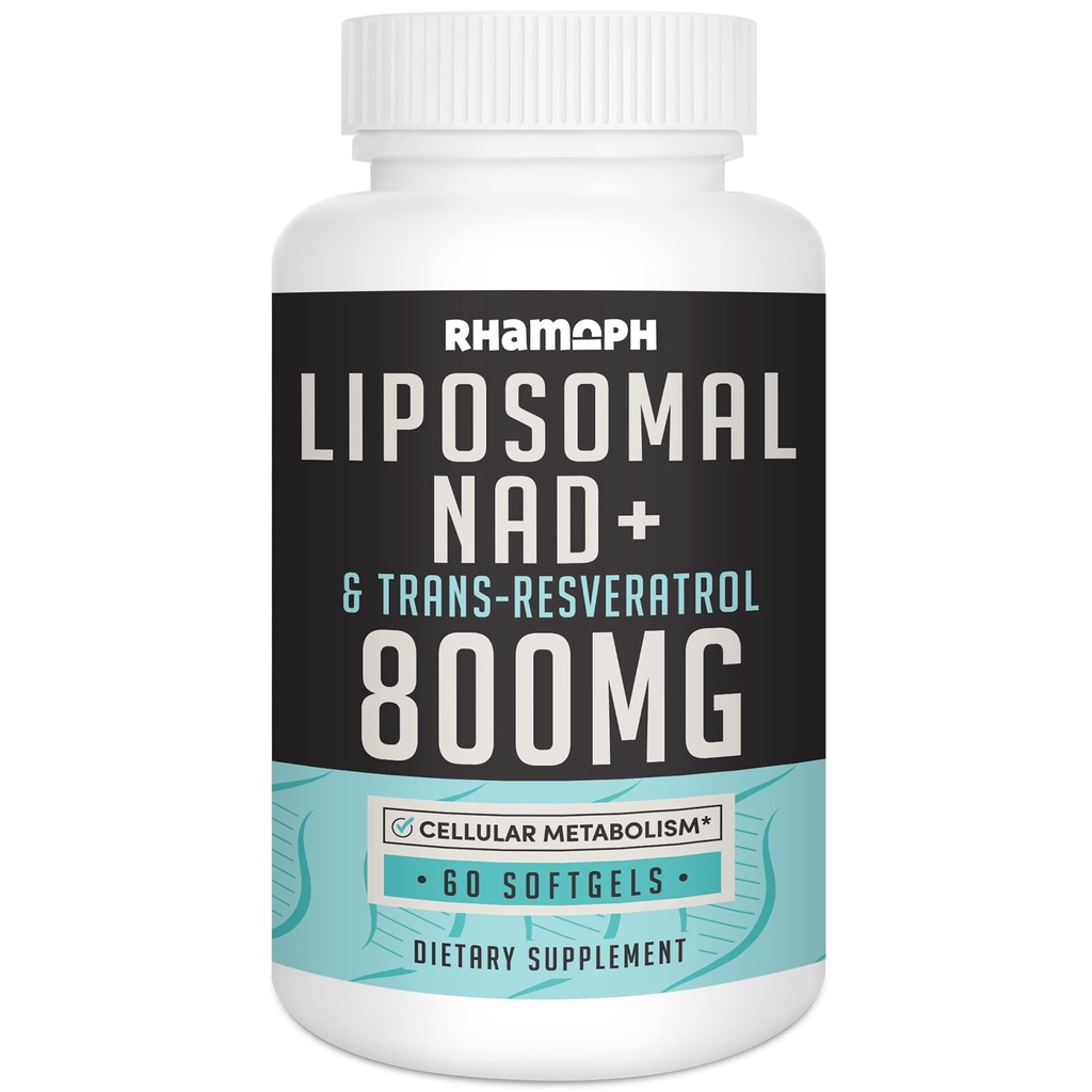 Lipomal NAD + 800 mg dengan Trans- Resveratrol 300 mg, Max Absorpsi, Atual NAD + Tambahan Boosting untuk Penuaan Sehat, Energi Sel, Pemulihan DNA, Umur Panjang - 60 Softgels