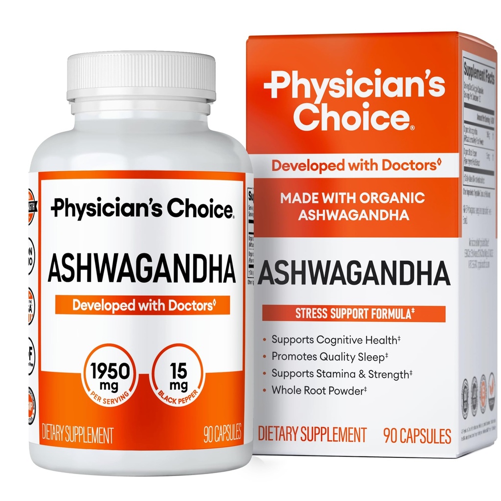 Persediaan Ashwagandha Dokter - 1950mg dari Biovailable Organic Ashwagandha Root Pounder - Black Pepper Extract, Stress Dukungan, Mood Dukungan Supplemen, 90 Veggie Ashwagandha Capsules