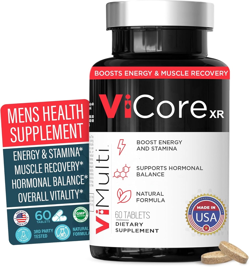 Premium ViCore Men 's Herbal Supplement - Tongkat Ali (Longjack), Maka Root, Panax Ginseng, Zinc & L-Arginine - Mendukung Energi, Stamina, Kesehatan Kelahiran & Manusia - 60 Capsules