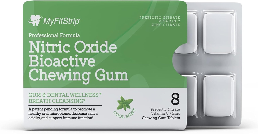 Prebiotik Nitric Oxide Chewing Gum dengan Vitamin C, Zinc, Xyitol, dan Anthocyanin PRO, Formula Prebiotik untuk Microbiome Oral Heally - Sugar Free Cool Mints