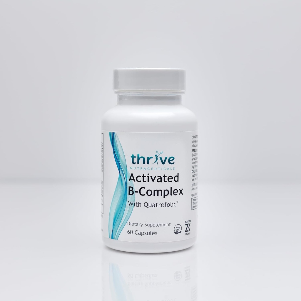 Kompleks Nucleuticals Thrive Aktifed B-Complex with Quatrefolic - 60 Non-GMO Capsules - Kosher Dietary Suplemen Optimal - Free of Yeast & Gluten, Support Energy & Cognitive Fungsi