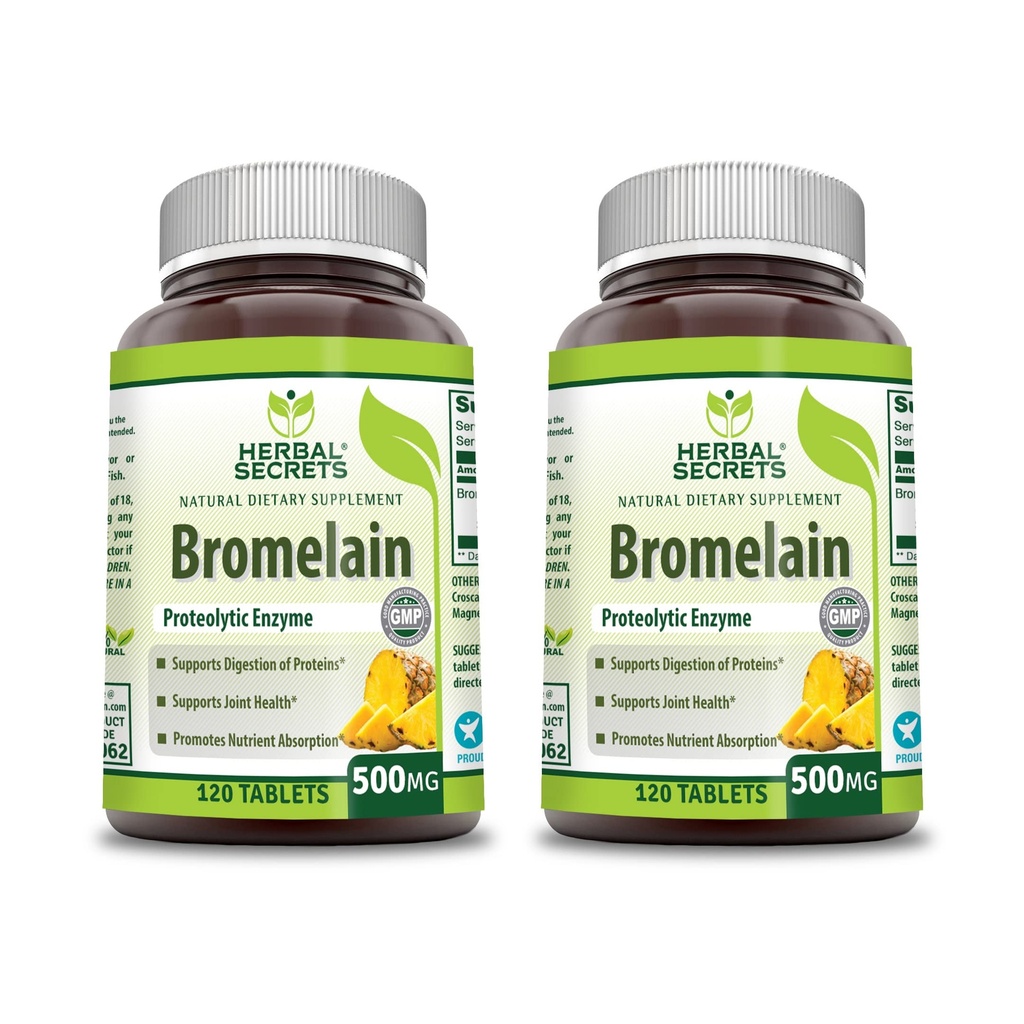 Herbal Secrets Bromelain 500 Mg 120 Tablets Supppplement Hoble 124; Pack of 2 14; Non-GMO 124; Gluten Free 124; Made in USA