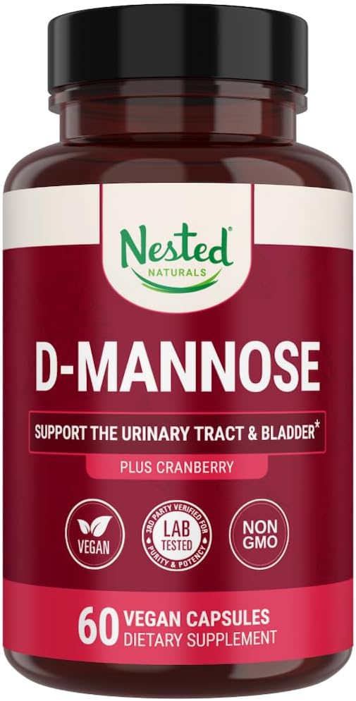 Nest D-Mannose 500mg Descules with Cranberry Extract, D Mannose Cranberry pills, Urinary & Bladder Dukung, 60 Vegan Capsules