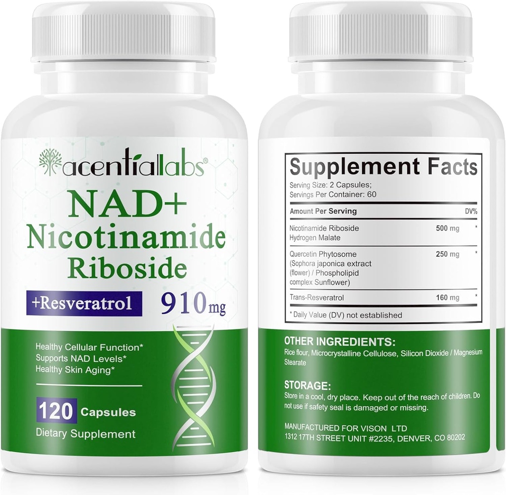120 Count NAD Plus Supplement, Lipomal Nicotinamide Riboside Capsules 900MG dengan Resveratrol & Quercetin, Nicotinamide untuk Anti- Aging, Sel Gegeneration / Energy / Imune Booster