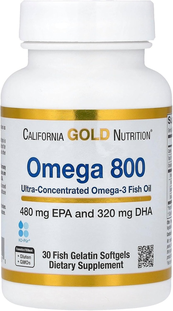 California Gold Nutrition Omega 800 Ultra- Terkonsentrasi Omega-3 Fish Oil, kd-pur Triglyceride Form, 30 Ikan Gelatin Softgeel (1.000 mg per Softgel)