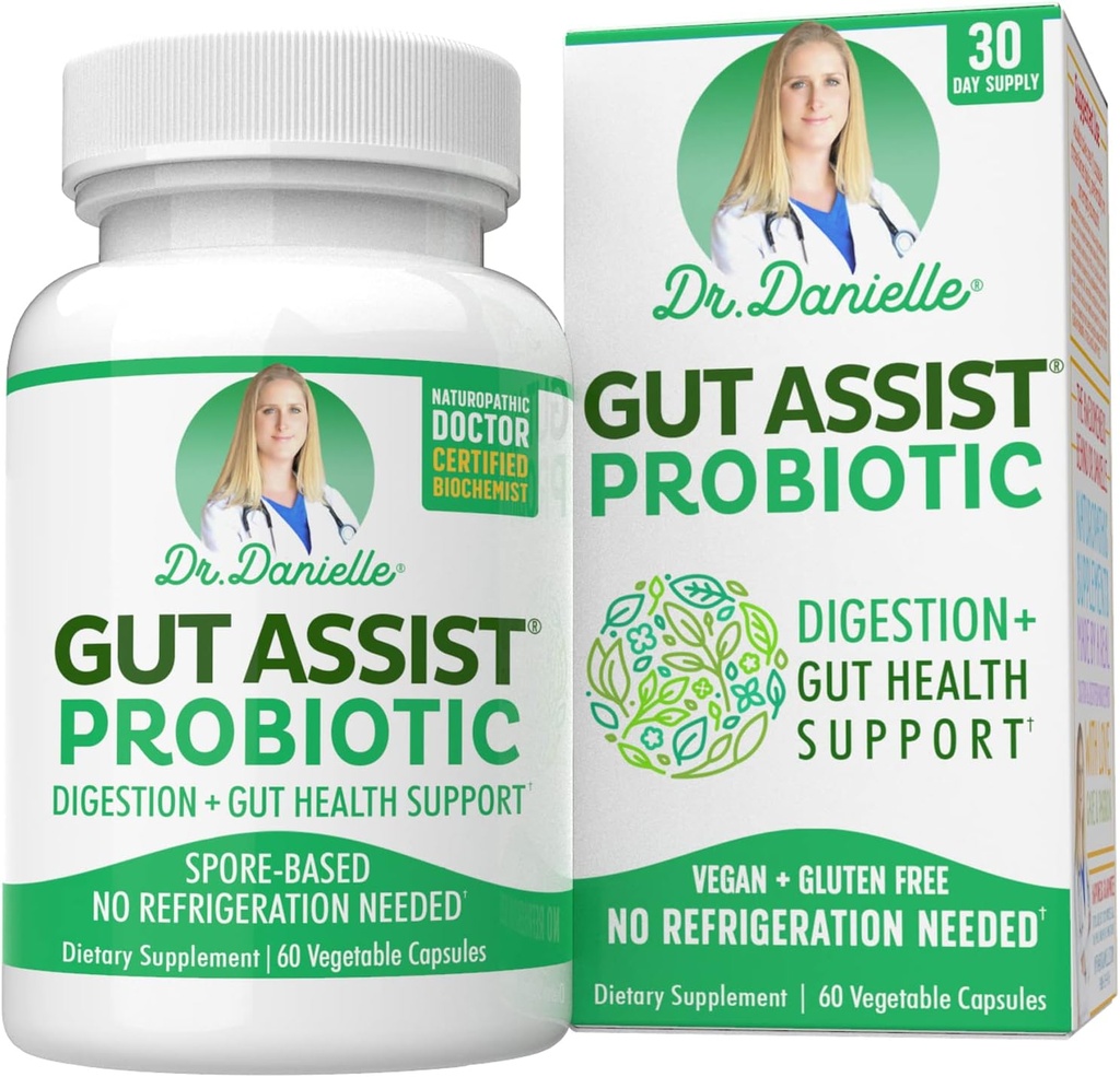 Gut Assist Probiotic - Probilefor Women and Men, Dewasa oleh Dr. Danielle - Shelf Stable Probiotic Suplement - Tidak Perlu Refrivation - Bacillus - 60 Capsules
