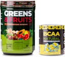 Nutrologi Hijau & Buah Bubuk Alami Sourced Superfood, Chocolate (30 Hamba) BCAA Natural, Plant Based BCAA Powder, Lemonade Flavor (30 Pelayan)
