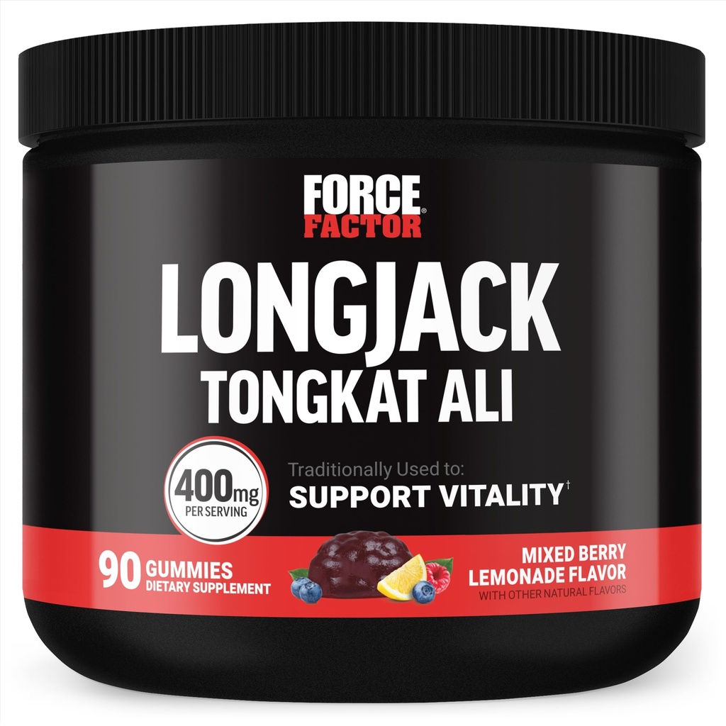Angkatan Faktor Longjack Tongkat Ali Gummies, Tongkat Ali untuk Pria untuk Mendukung Vitalitas Pria dan Drive, 400mg Tongkat Ali dengan BioPerine, Campuran Berry Lemonade, 90 Gummies