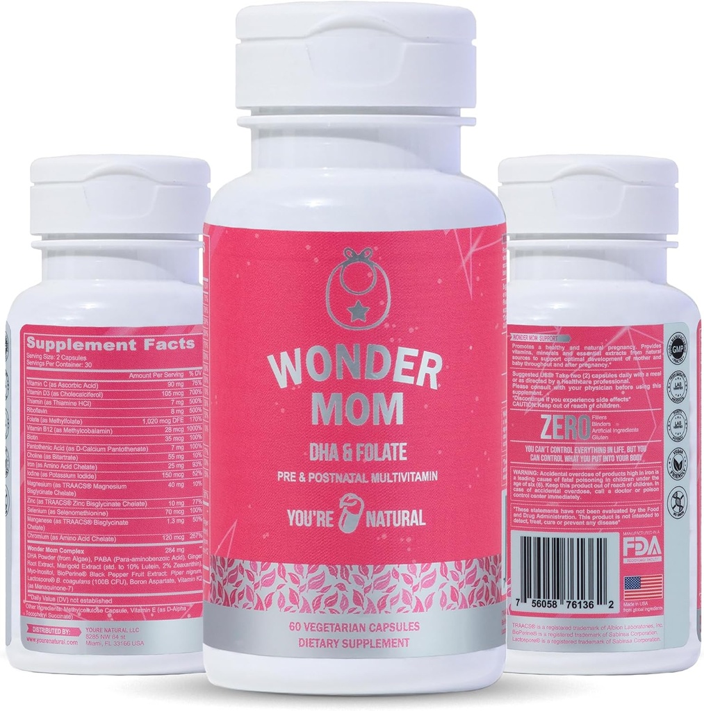 Premium Prenatal & Postintal Vitamins: Membebaskan, DHA, Choline, Besi, B12, Multivitamin & Provinsi, Menyediakan Pengembangan Otak Fetal, Pregnancy & Postpartum Kesehatan, Vegan, Non-GMO, Bebas, 30 Hari