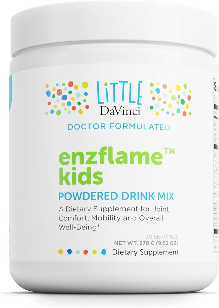 Little DaVinci Enzflame Kids - Powder Mix Suplemen untuk Mendukung Komfort Muscle and Joint, Mobility and Imune Health * - Dengan Calcium, Sodium, Enzymes, DMG, dan More-Orange Flavor - 30 Pelayan