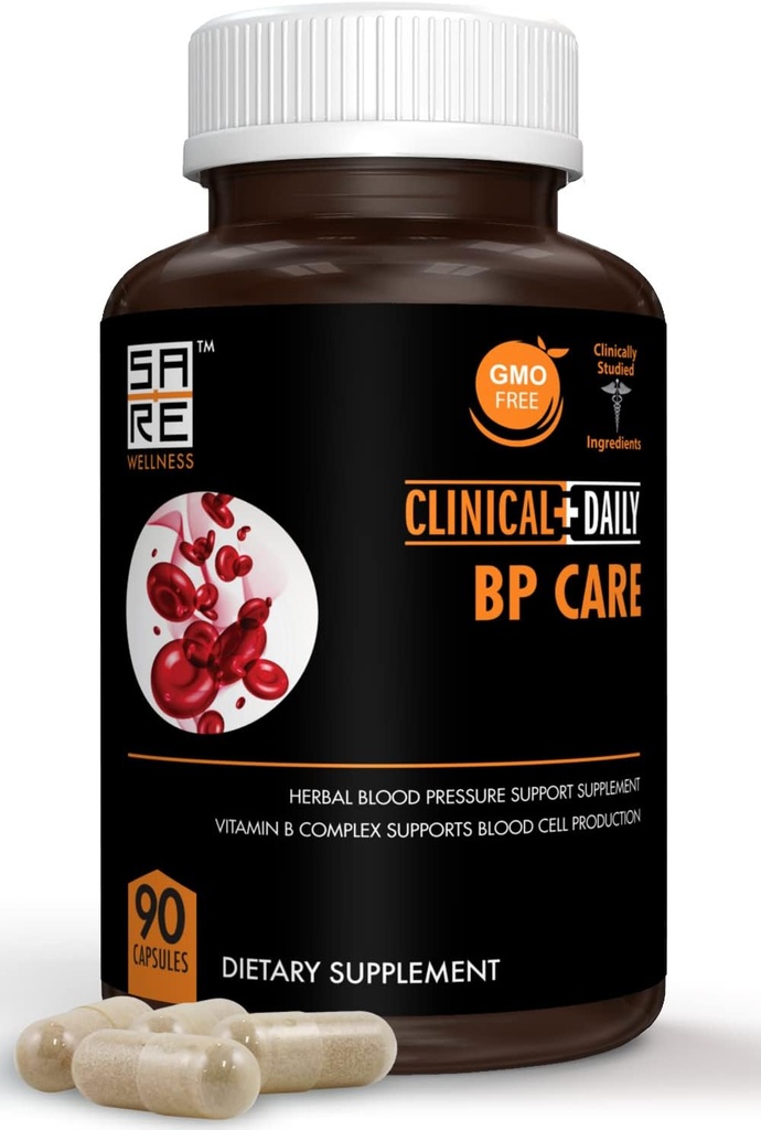 Clinical Daily BP Care - Suplemen GMO Non. Hawthorne Berry BP Optimizer. Acid Folic, Niasin, Bawang putih, Uva Ursi, Buchu, Hibiscus, Vitamin B6 B12, C. 90 ct