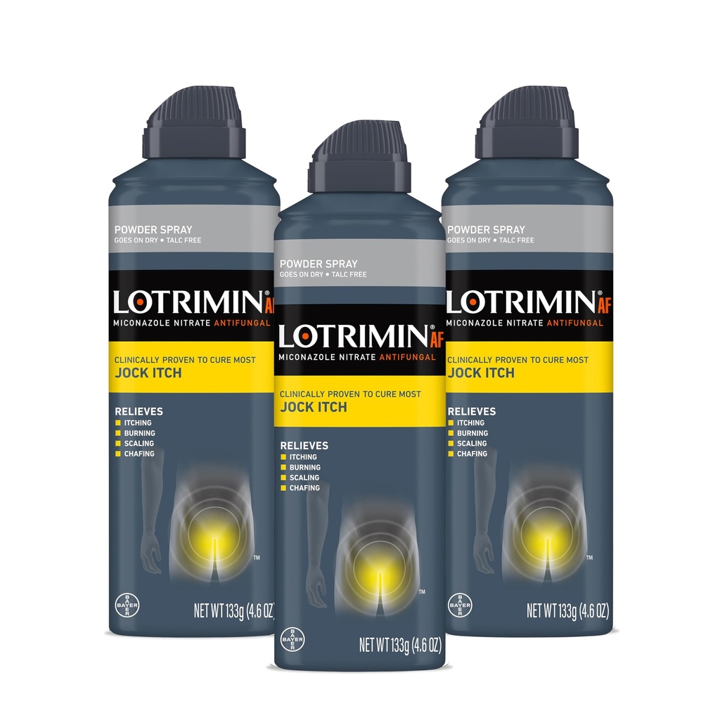 Lotrimin AF Jock Itch Powder Spray, Miconazole Nitrate 2% - Treatment of Most Itch, 4.6 Ounces (133 Grams) Semprot Can (Pack 3)