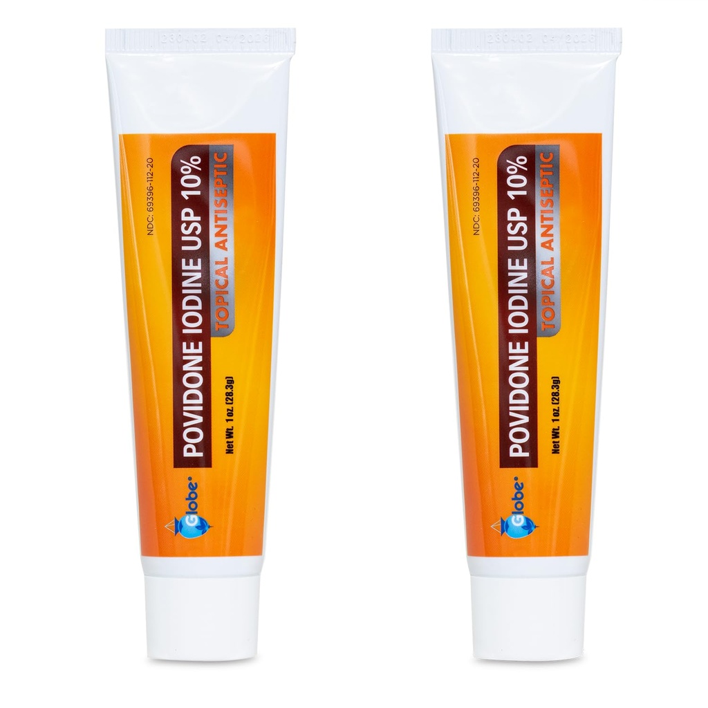 Globe (2 Pack) Povidone Iodin 10% Aid Pertama Overse 1 Oz, untuk Cuts Scrapes Burns (Compare to Betadine)